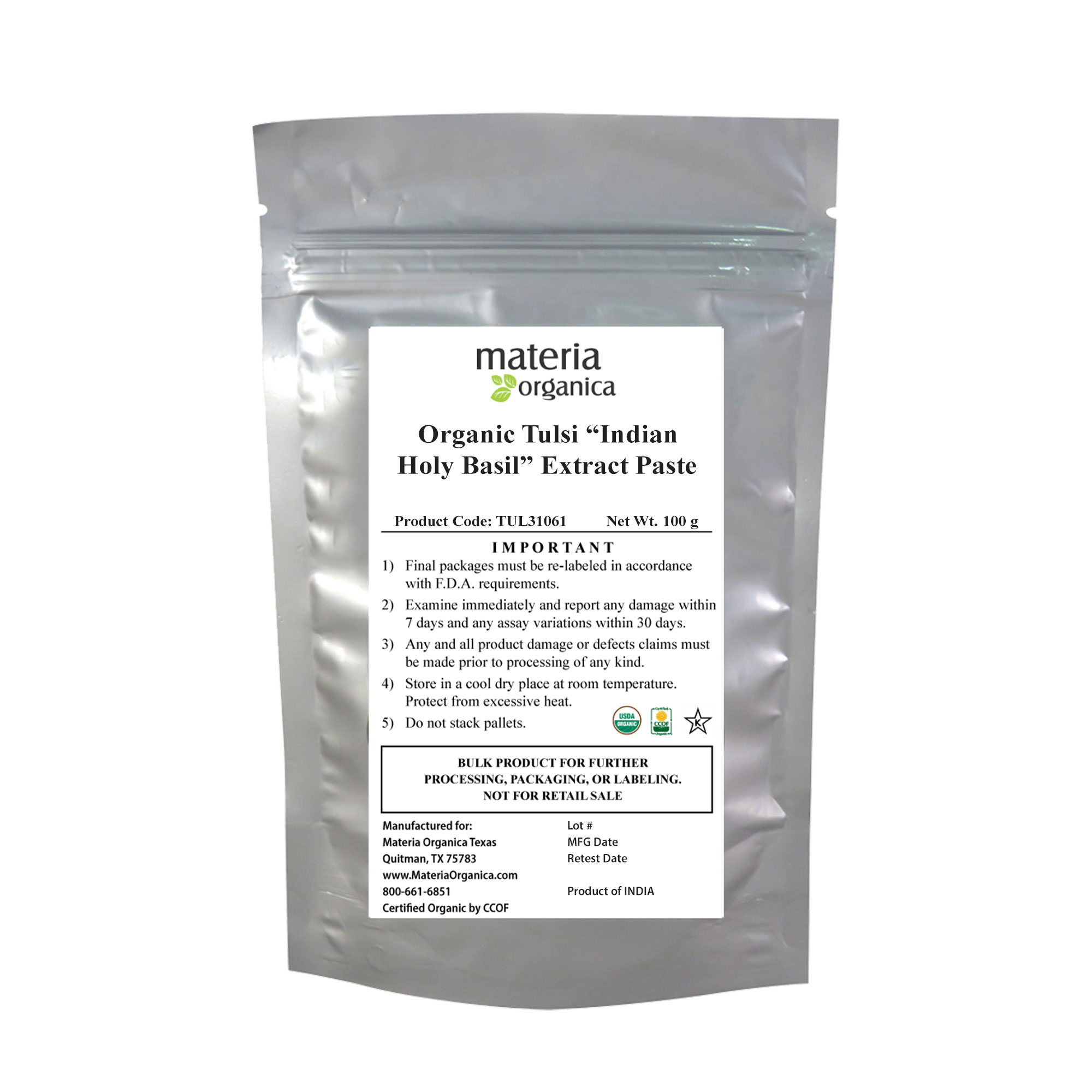 Tulsi "Indian Holy Basil" Paste, Organic Item #31061 (100 g / 3.5 oz)