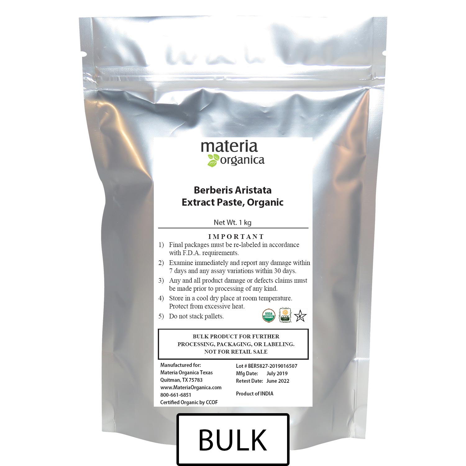 Berberis Aristata Extract Paste, Organic, Item #BER31020 (2.2 lb / 1 kg), bulk