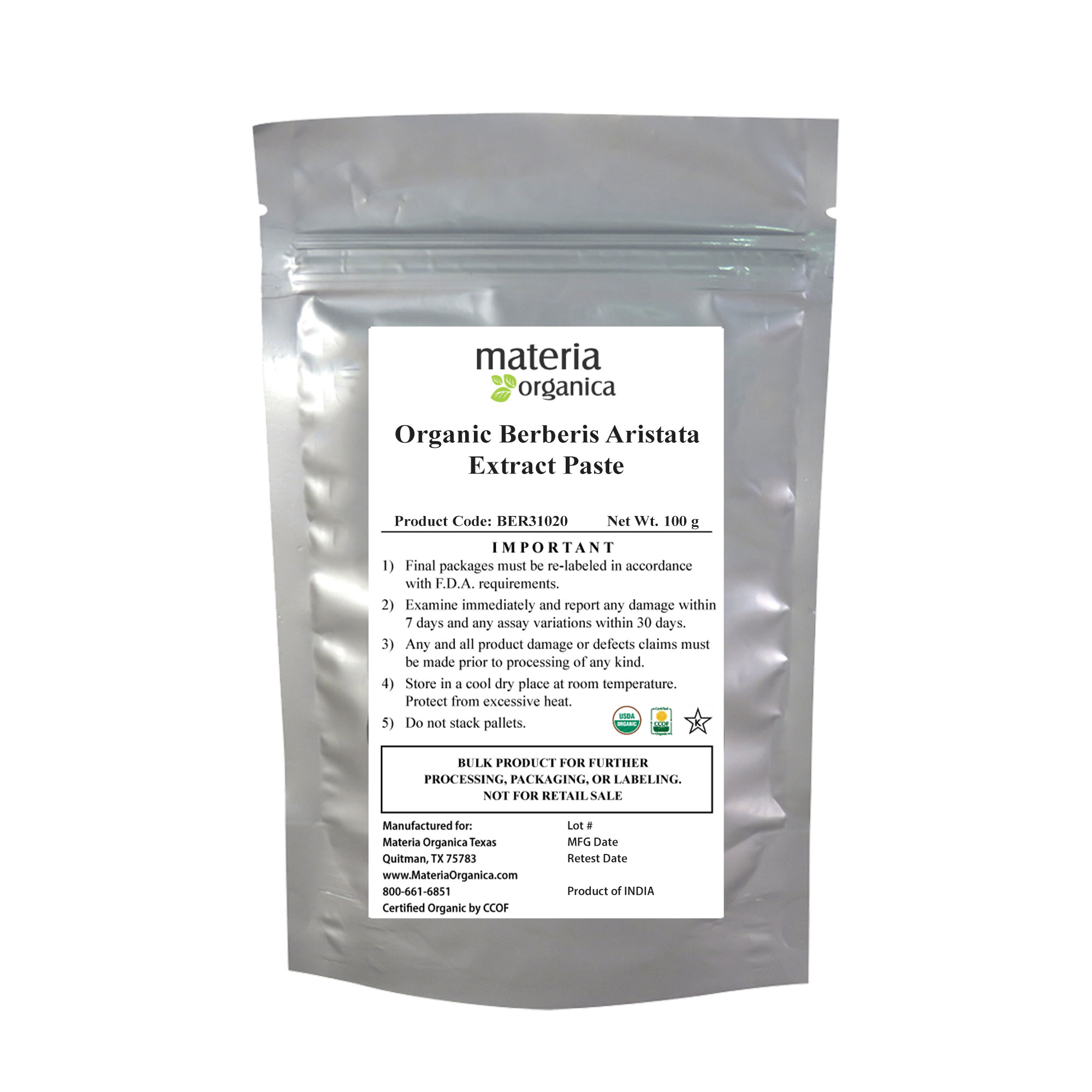 Berberis Aristata Extract Paste, Organic Item BER31020 (3.5 oz / 100 g)